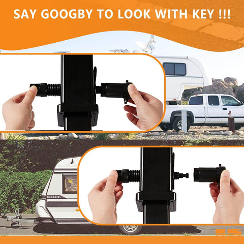 Trailer Hitch Pin Lock Set For 1/2 Inch And 5/8 Inch Pins With Dual Locking System, 4 Inch Span, in use on a trailer