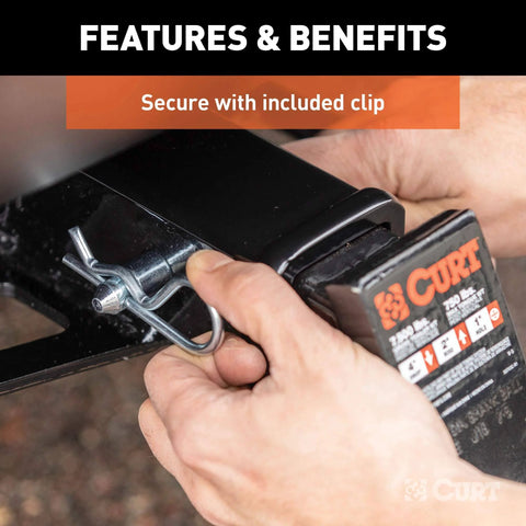 Five Eighths Inch Trailer Hitch Pin And Clip With Easy Grip 105 Degree Bend Fits Two Inch Or Two And A Half Inch Receiver Hitches Zinc Plated For Heavy Duty Towing Class Three Four Five Compatible Durable And Secure installed on hitch receiver with clip