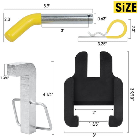 Heavy Duty Snap L Pin And Sway Bracket Jacket Kit for 2-In Receiver Hitches, 5 pieces shown separately with dimensions