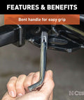Swivel Trailer Hitch Pin With Integrated Clip One Half Inch Diameter With Five Eighths Inch Adapter Fits One And One Quarter Inch Or Two Inch Receiver Hitches Clear Zinc Finish No Clip Needed Built Tough And Durable Easy To Install And Use shown installed in hitch receiver with bent handle visible for grip