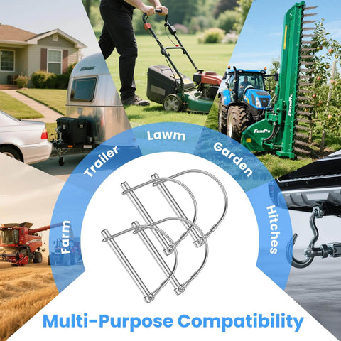 Four Pack Trailer Coupler Pins One Quarter Inch By Three Point Two Inch Heavy Duty Hitch Safety Pins With Lock Zinc Plated Steel for farm, lawn, and utility trailers
