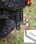 4 Pack Five Eighths Inch Trailer Hitch Pins With Safety Clips installed on vehicle's hitch, alloy steel, 2 in receiver