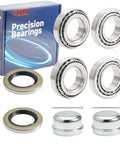 Complete trailer wheel hub bearing kit for 1.0625 inch axles with seals, showing 4 bearings, 2 seals, cotter pins, and dust covers.