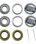 Trailer Wheel Hub Bearing Kit For One And A Quarter Inch Axles With LM11949 Ten And LM67048 Ten Bearings Seals 03813TC Cotter Pins Includes Two Pieces Each For Quick Roadside Fixes And Durable Trailer Maintenance, showing bearings, seals, and pins.