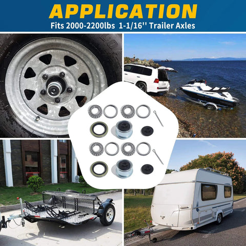 Two Sets Trailer Hub Bearing Kit For One And One Sixteenth Inch Axles L44649 L44610 Bearings 12192TB Grease Seals application
