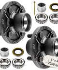 4 On 4 Inch Trailer Hub Kit For 2000 Lb Axles Fits 1 Inch Spindles Includes L44643 Bearings Dust Caps Rubber Plugs Grease Seals Two Hubs Bearing Set AuraWINS BT8 Compatible Cotter Pins Included shown with components and label