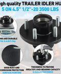 Heavy Duty Trailer Idler Hub Kit For 3500 Lb Trailers One Sixteenth To Three Eighths Inch Axles Five Lug Wheel Hub With L44649