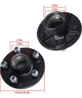 Two Sets Five Lug Trailer Wheel Hub With Bearings Kit For Four Point Seven Five Inch Spindle 84 Compatible Three Thousand Five Hundred Pound Rated Beefy Build High Strength Components Built To Last For Utility Trailers, showing front view of black hub with measurements