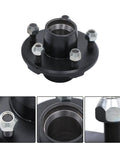 Trailer Hub Kit With 5 On 4 Point 5 Inch Bolt Pattern And 1 Inch BT8 Round Spindle L44643 Bearings Grease Seal Lug Nuts And Cotter Pin For 2000 Lb Axles Heavy Duty Trailer Bearing Kit, featuring close-up views of spindle and lug nuts.