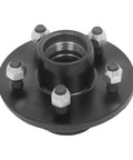 Front view of Trailer Hub Kit And Square Spindle Replacement For 5 On 4 5 Inch Axles Includes 8 25 Inch Spindle And 3500 Lb Capacity