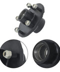 Close-up of Five On Five Point Five Inch Trailer Hub Kit For 3500 Lb Trailers With 84 Spindle And Bearing Kit, showing cast iron construction.