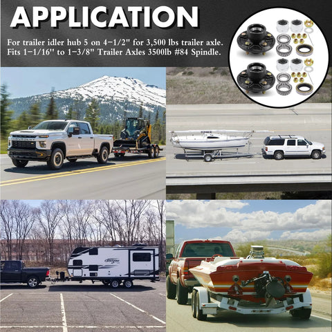 Two Pack Preassembled Trailer Idler Hub Kit Set For 3500 Pound Axles Five On Four Point Five Bolt Pattern L44649 And L68149 Bearings Fits Dexter Al Ko Lippert And Other Brands Includes Galvanized Dust Caps