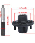 Heavy Duty Eight Set Four On Four Trailer Hub Kit With BT8 Spindle And Seven Piece Bearing Kit For 2000 Pound Axles Includes Half Inch Wheel Studs And 1.988 Inch Grease Cap Flange Plus Sixteen L446 Bearings For Fast Bolt On Installation, showing spindle and hub with measurements.