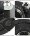 Close-up of Two Pack 4 On 4 Inch Trailer Hub And One And One Sixteenth Inch Square BT16 Spindle Bearing Kit components with lug nuts and seals