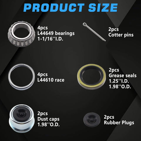 Trailer Hub Bearings Kit For One And One Sixteenth Inch Straight Axles 2000 To 2200 Lbs EZ Lube Spindle components labeled