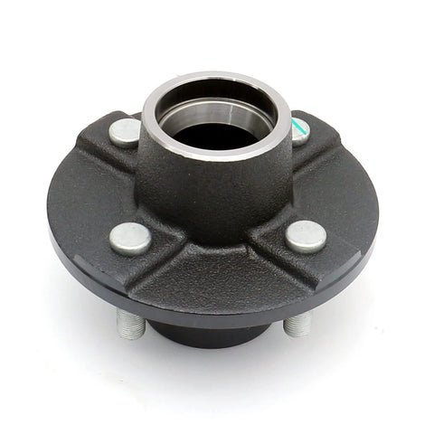 Trailer Hub Kit With Four Bolt Pattern And Four Inch Hub Assembly Including Square Shaft Straight Spindle And L44649 Inner And Outer Bearings With Seal Dust Cap Lug Nuts Castle Nut Washer Cotter Pin And All Hardware Set Of Two UCUT, front view