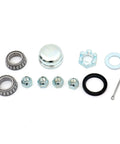 Trailer Hub Kit With Four Bolt Pattern And Four Inch Hub Assembly Including Square Shaft Straight Spindle And L44649 Inner And Outer Bearings With Seal Dust Cap Lug Nuts Castle Nut Washer Cotter Pin And All Hardware Set Of Two UCUT components on white background