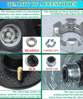 Collage of 7000 Lb Trailer Hub Kit components including bearing, castle nut, hub, and dust cap by Ozisens