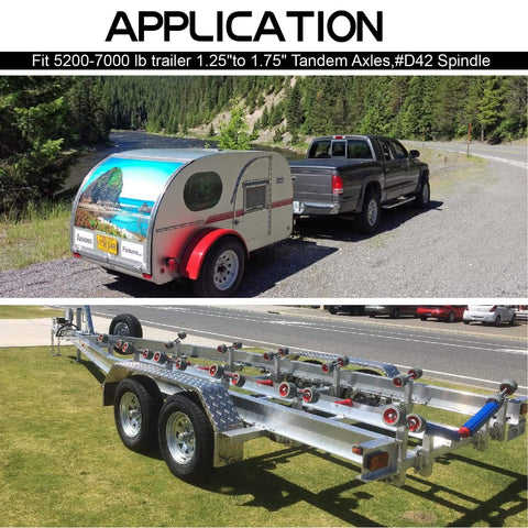 Boat Trailer Hub Bearing Kit For 5200 To 7000 Lb Tandem Axles attached to trailer on road