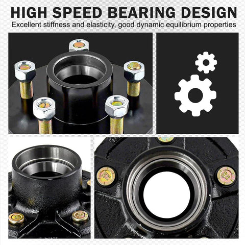 Durable 5 On 5 Inch Trailer Hub And Spindle Assembly Kit With Round 84 Axle Spindle And Bearings For 3500 Lbs Axles