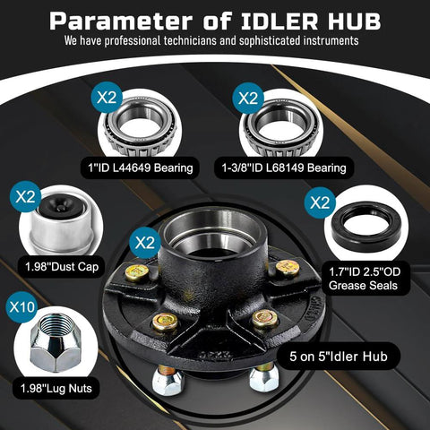 Durable 5 On 5 Inch Trailer Hub And Spindle Assembly Kit With Round 84 Axle Spindle And Bearings For 3500 Lbs Axles