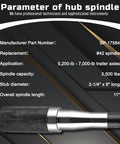 Durable 5 On 5 Inch Trailer Hub And Spindle Assembly Kit With Round 84 Axle Spindle And Bearings For 3500 Lbs Axles Complete Trailer Axle Kit For Truck Trailers Alloy Steel Construction Includes Two Sets displayed with specifications including spindle length and capacity.