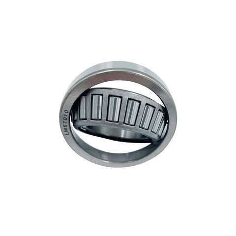 Close-up view of a Trailer Hub And Wheel Bearing Kit For 1-1/4 Inch Axle With LM11949/10 And LM67048/10 Bearings, showing metal bearings.