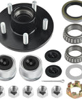 Heavy Duty Trailer Idler Hub Kit For 3500 Lb Trailers One Sixteenth To Three Eighths Inch Axles Five Lug Wheel Hub With L44649 And L68149 Bearing Kit EZ Lube Compatible Complete Kit With Caps And Seals Fits Spindle 84 components displayed
