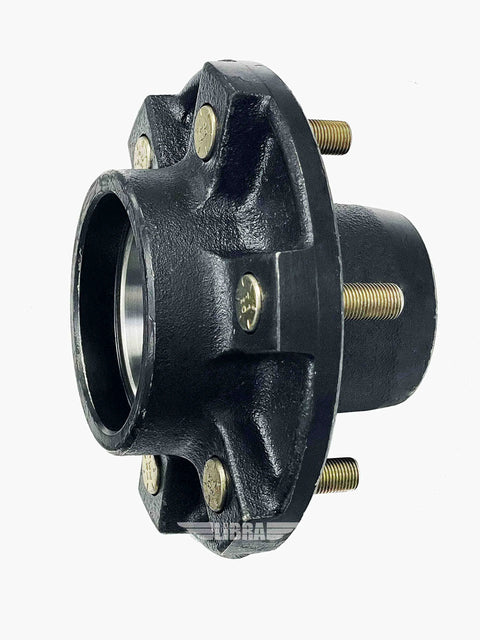 Close-up of Set Of 2 Trailer Idler Hub Kits 6 On 5.5 Inch Bolt Pattern For 5200 To 6000 Lbs Axles With 2 Inner And 2 Outer Cone Bearings