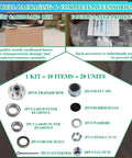 Contents of 2 Pack 3500 Lb Pre Lubricated Trailer Idler Hub Kit 5 on 4.5 Inch with bearings, seals, and accessories.