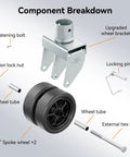 Component breakdown of 2,500 Lbs Dual 6 Inch Trailer Jack Swivel Caster With Upgraded Spoked Wheels And Reinforced Bracket Fits 2 Inch Jack Tubes