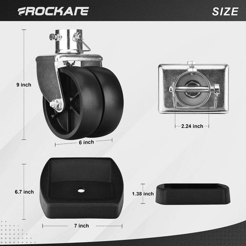 Dual 6 Inch Trailer Jack Wheel Swivel Caster Replacement With Rubber Wheel Chock, 2000 Lbs Capacity, Pin Included