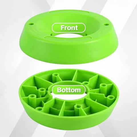 Trailer Jack Wheel Chock For Front Jack Wheel By MaxxHaul, Anti Sink Ground Plate In High Visibility Neon Green shown front and bottom