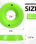 Trailer Jack Wheel Chock For Front Jack Wheel By MaxxHaul, Anti Sink Ground Plate In High Visibility Neon Green, dimensions shown