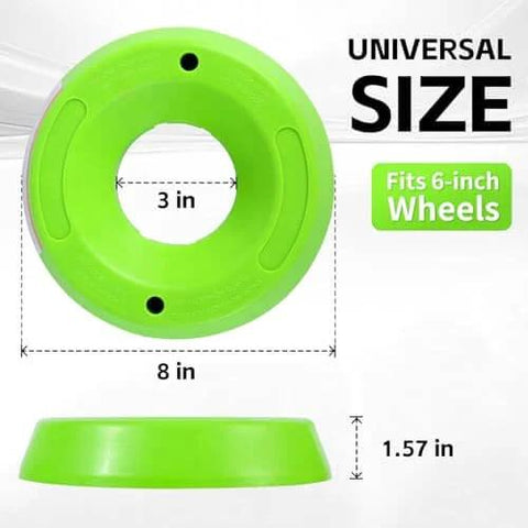 Trailer Jack Wheel Chock For Front Jack Wheel By MaxxHaul, Anti Sink Ground Plate In High Visibility Neon Green, dimensions shown