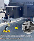 Trailer Jack Wheel Dock With Rope Handle That Keeps Your Trailer From Wobbling For Single 6 Inch 8 Inch And Dual 6 Inch Casters All Round Ground Protector And Stabilizer For Boats Campers And RVs 12 By 12 By 2 Inches shown on trailer.