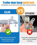 Comparison of trailer door hasp latch lock quality, showing our sturdier option versus a rusted competitor.