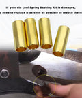Bronze Trailer Leaf Spring Bushing K7129100 set shown next to installation site under a vehicle, highlighting durability and easy installation.