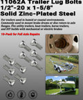 10 Pack 1/2-20 Trailer Lug Bolts 1-5/8 Inch Length for 5-Lug Hubs Zinc Plated Solid Steel Marine Grade Wheel Fasteners