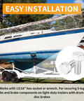 5 Pack 11062A Trailer Lug Bolts 1/2"-20 x 1-5/8", solid steel zinc-plated, shown on boat trailer installation