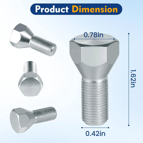 Secure 5-lug trailer wheels with these 1/2-20 x 1-5/8 inch zinc-plated lug bolts, shown in side and top view.