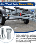 Secure 5-lug trailer wheels with these 1/2-20 x 1-5/8 inch zinc-plated lug bolts shown with trailer and close-up images.