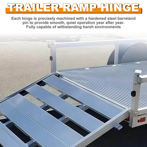 Trailer with ramp using 10 Inch Weld On Trailer Ramp Hinges Greasable Heavy Duty Steel 500 Lb Capacity 4 Pack Zinc Plated