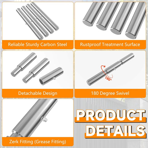 Product details of 10 Inch Weld On Trailer Ramp Hinges Greasable Heavy Duty Steel 500 Lb Capacity 4 Pack Zinc Plated with features.