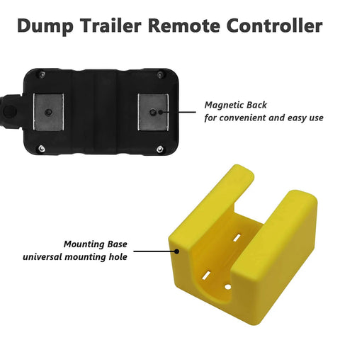 3 Wire Dump Trailer Remote Control Switch For 12V DC Hydraulic Pump Up Down Control Single Acting Trailer Controller Ideal For Truck Tipper Lift Gate Hoist Easy Install And Time Saving with magnetic back and yellow mounting base.