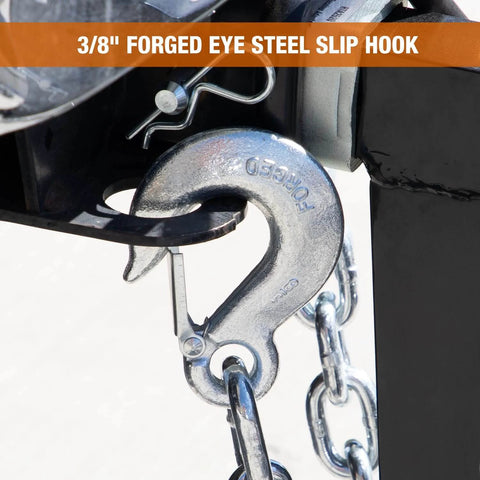 B03822SC Class 4 Trailer Safety Chain With Forged Slip Hook, Zinc Plated attached to a trailer hitch, 3/8 in diameter