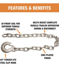 B03822SC Class 4 Trailer Safety Chain With Forged Slip Hook, Zinc Plated, 3/8 in Diameter, highlighting features and benefits