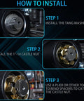 Installation steps for 1 Inch D-Style Trailer Spindle Tang Washer For EZ-Lube 2000-7000 Lb Axles with castle nut