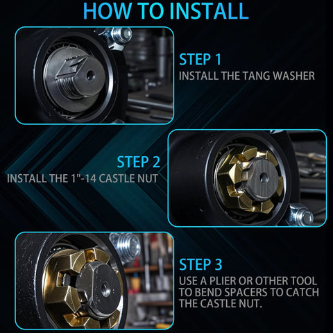 Installation steps for 1 Inch D-Style Trailer Spindle Tang Washer For EZ-Lube 2000-7000 Lb Axles with castle nut