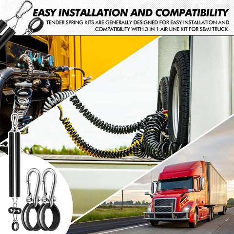 4 Pack 16 Inch Dual Trailer Spring Kit With Heavy Duty Tension Springs Includes 3 In 1 Hose Holder And 3 Hole Clamp Holder attached to semi-truck